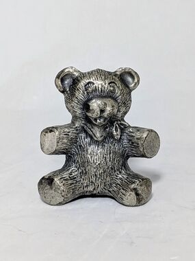 Pewter Teddy Bear Wearing Bow Figurine